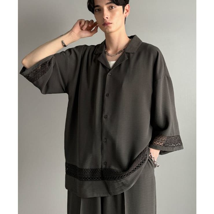 「レースが語る、大人の余裕。」レース切り替えオープンカラーシャツ Lace Pa… | Classical Elf Men | 詳細画像4 