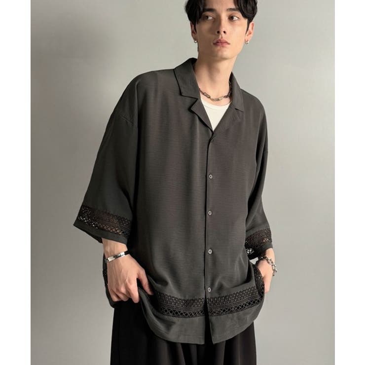 「レースが語る、大人の余裕。」レース切り替えオープンカラーシャツ Lace Pa… | Classical Elf Men | 詳細画像5 