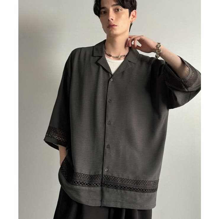 「レースが語る、大人の余裕。」レース切り替えオープンカラーシャツ Lace Pa… | Classical Elf Men | 詳細画像6 