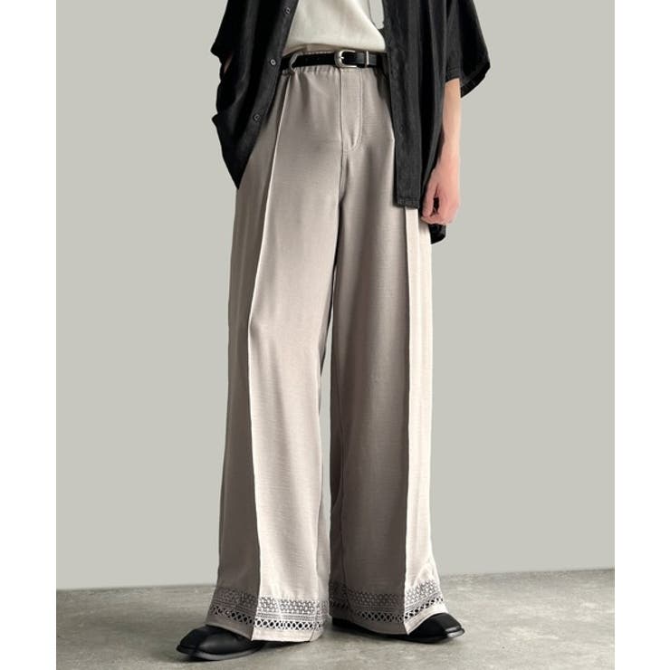 グレー | 「キレイめ×抜け感」裾レース切り替えリラックスイージースラックス Lace Pa… | Classical Elf Men