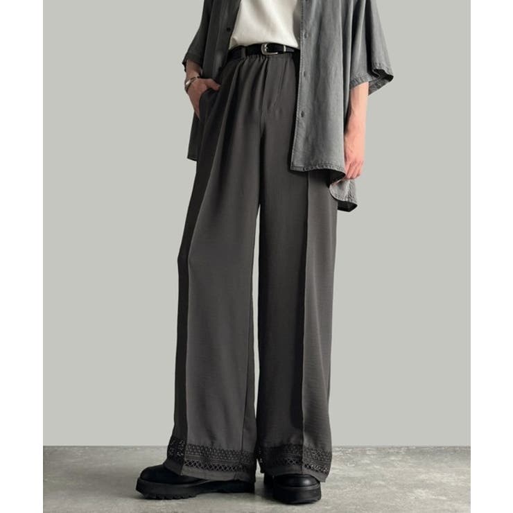 チャコールグレー | 「キレイめ×抜け感」裾レース切り替えリラックスイージースラックス Lace Pa… | Classical Elf Men