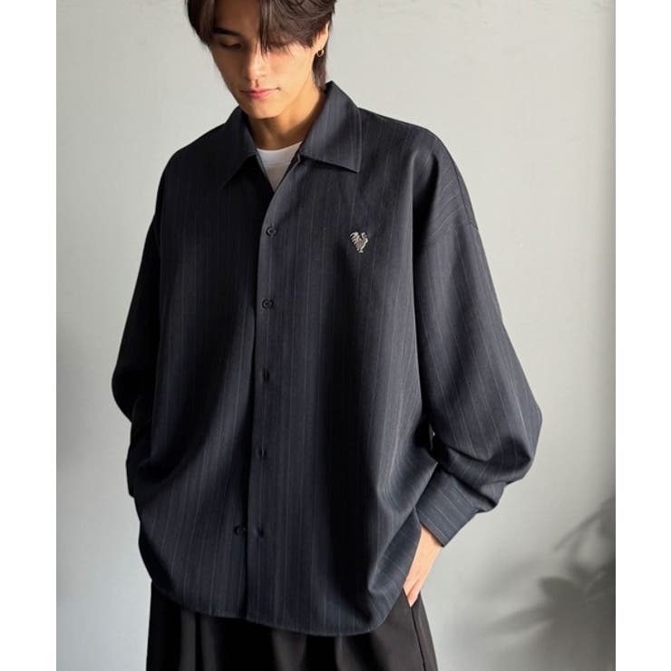大人のさりげなさ。」刺繍入りストライプ柄オーバーサイズシャツ[品番