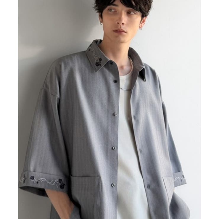 グレー | 「日常に溶け込む、魅せる服。」刺繍使いシャツジャケット Embroidery D… | Classical Elf Men