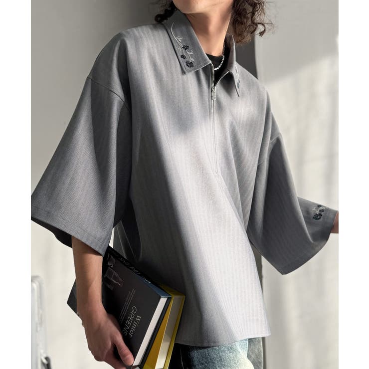 グレー | 「高見え確定。」刺繍デザインジップシャツ Embroidered Design | Classical Elf Men