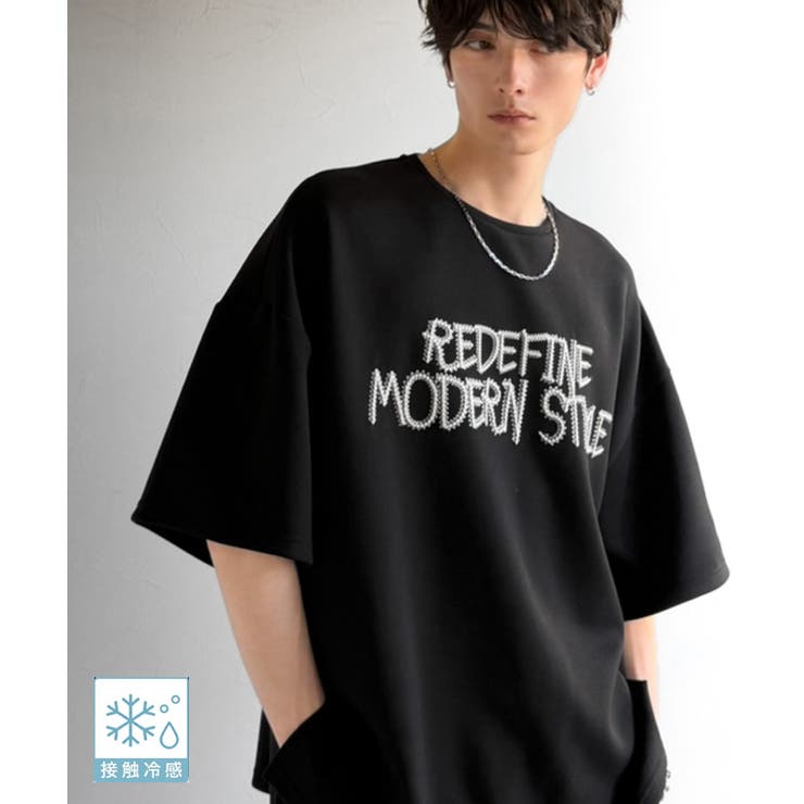 ブラック | 刺繍もシルエットもまるで3Dな主役級アイテム！立体刺繍ドレープダンボールTシャツ… | Classical Elf Men