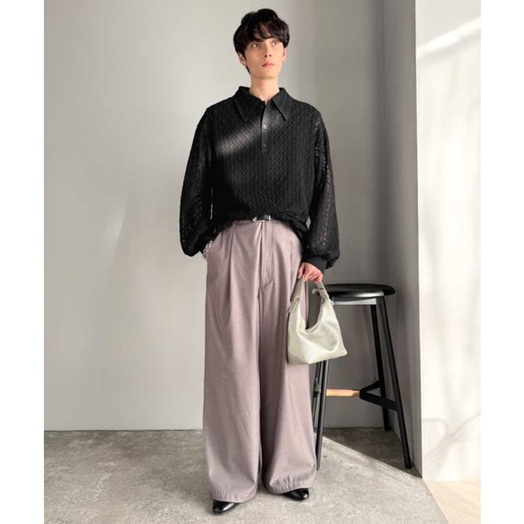 「透け感、モードの余韻。」衿ダブルライン使いレース柄ニットポロシャツ Doubl… | Classical Elf Men | 詳細画像15 