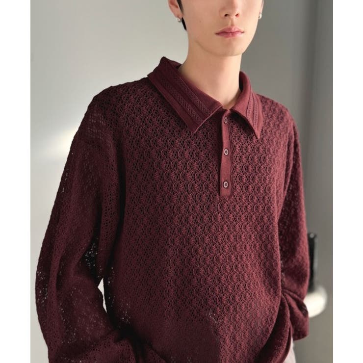「透け感、モードの余韻。」衿ダブルライン使いレース柄ニットポロシャツ Doubl… | Classical Elf Men | 詳細画像19 