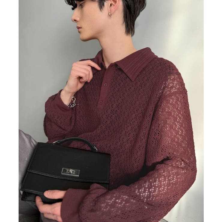 「透け感、モードの余韻。」衿ダブルライン使いレース柄ニットポロシャツ Doubl… | Classical Elf Men | 詳細画像21 