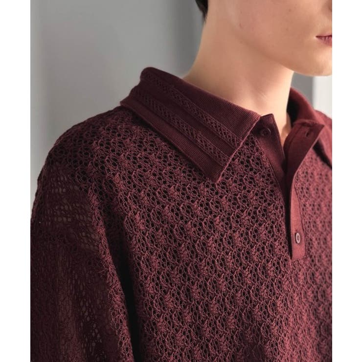 「透け感、モードの余韻。」衿ダブルライン使いレース柄ニットポロシャツ Doubl… | Classical Elf Men | 詳細画像23 