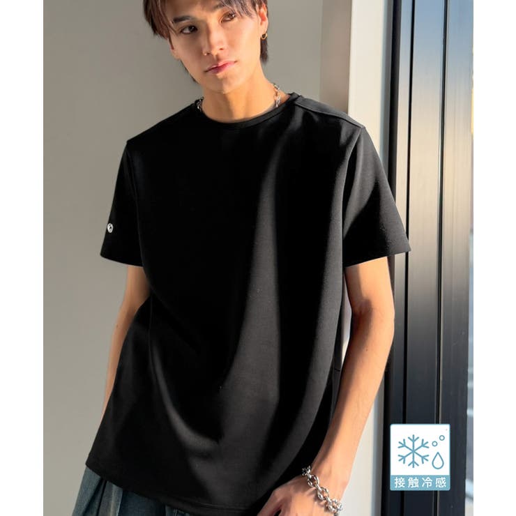 ブラック | 【接触冷感機能付き】肩切り替え袖刺繍ショート丈ダンボール素材Tシャツ Shoul… | Classical Elf Men