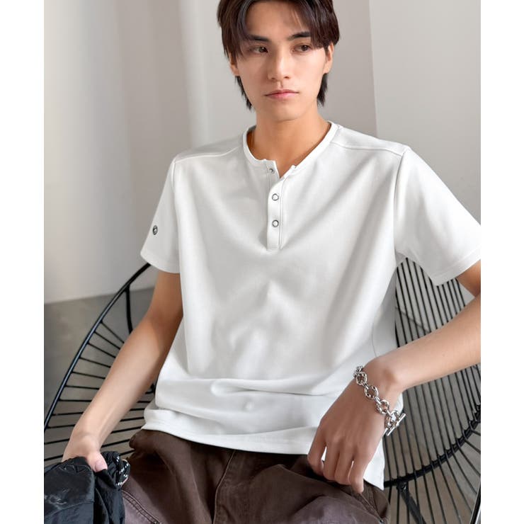 【接触冷感機能付き】肩切り替えショート丈ダンボール素材ヘンリーネックTシャツ S… | Classical Elf Men | 詳細画像9 