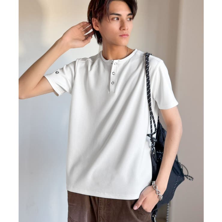 【接触冷感機能付き】肩切り替えショート丈ダンボール素材ヘンリーネックTシャツ S… | Classical Elf Men | 詳細画像11 