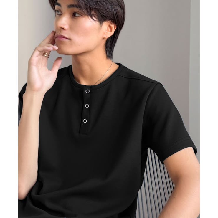 【接触冷感機能付き】肩切り替えショート丈ダンボール素材ヘンリーネックTシャツ S… | Classical Elf Men | 詳細画像12 