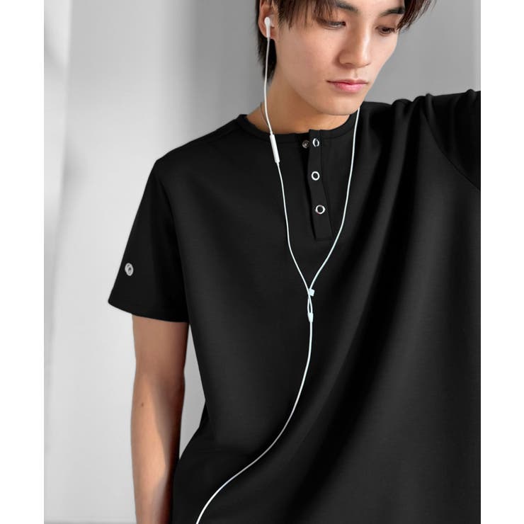 【接触冷感機能付き】肩切り替えショート丈ダンボール素材ヘンリーネックTシャツ S… | Classical Elf Men | 詳細画像14 
