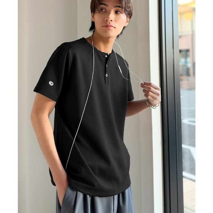 【接触冷感機能付き】肩切り替えショート丈ダンボール素材ヘンリーネックTシャツ S… | Classical Elf Men | 詳細画像16 
