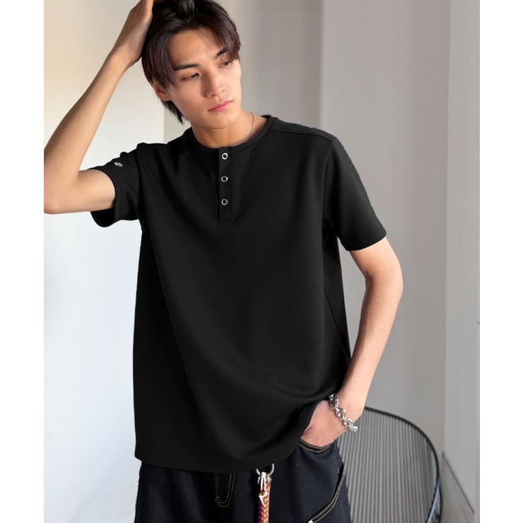 【接触冷感機能付き】肩切り替えショート丈ダンボール素材ヘンリーネックTシャツ S… | Classical Elf Men | 詳細画像17 