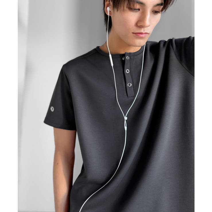 【接触冷感機能付き】肩切り替えショート丈ダンボール素材ヘンリーネックTシャツ S… | Classical Elf Men | 詳細画像23 