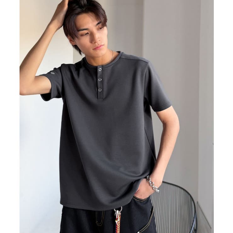 【接触冷感機能付き】肩切り替えショート丈ダンボール素材ヘンリーネックTシャツ S… | Classical Elf Men | 詳細画像24 