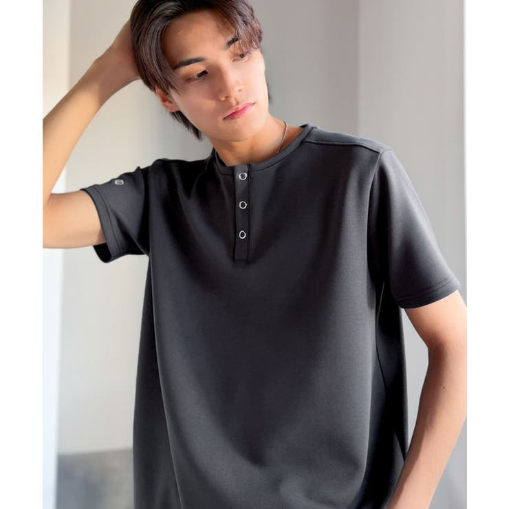 【接触冷感機能付き】肩切り替えショート丈ダンボール素材ヘンリーネックTシャツ S… | Classical Elf Men | 詳細画像25 