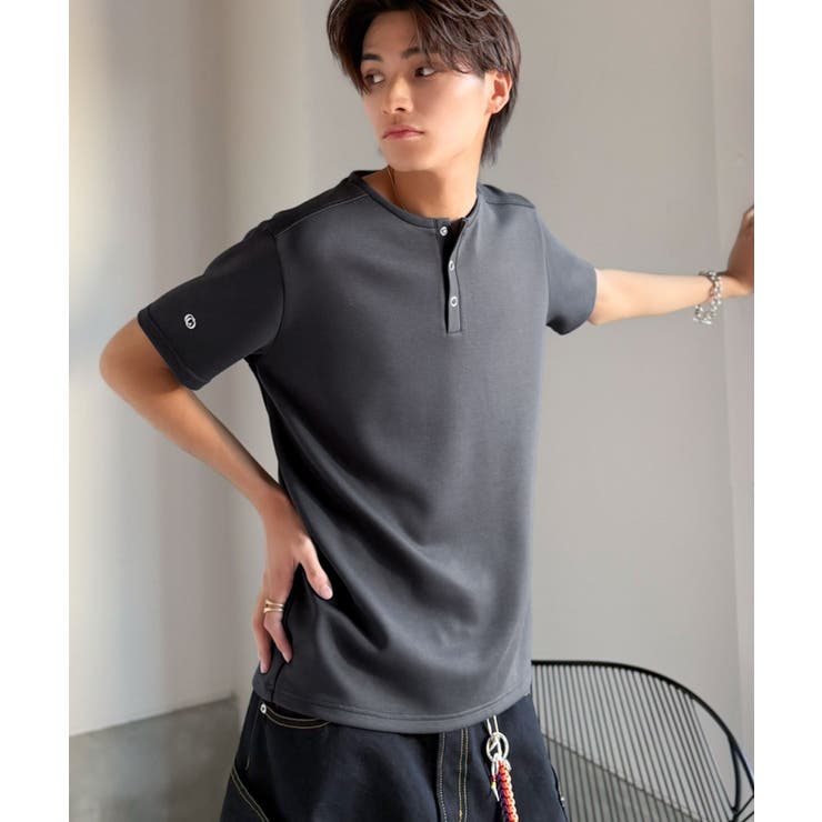 【接触冷感機能付き】肩切り替えショート丈ダンボール素材ヘンリーネックTシャツ S… | Classical Elf Men | 詳細画像28 