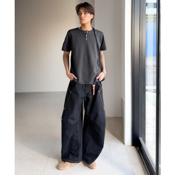 【接触冷感機能付き】肩切り替えショート丈ダンボール素材ヘンリーネックTシャツ S… | Classical Elf Men | 詳細画像29 