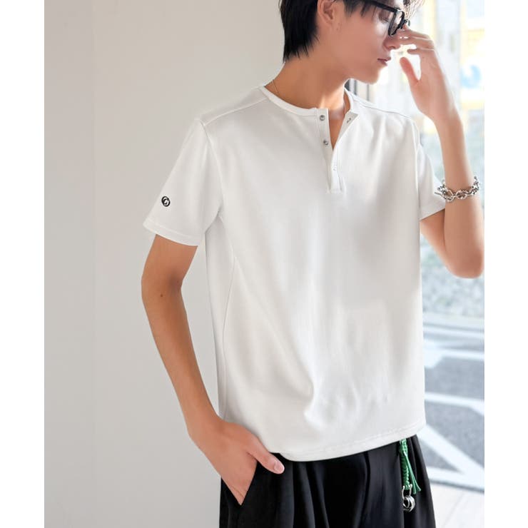 【接触冷感機能付き】肩切り替えショート丈ダンボール素材ヘンリーネックTシャツ S… | Classical Elf Men | 詳細画像2 