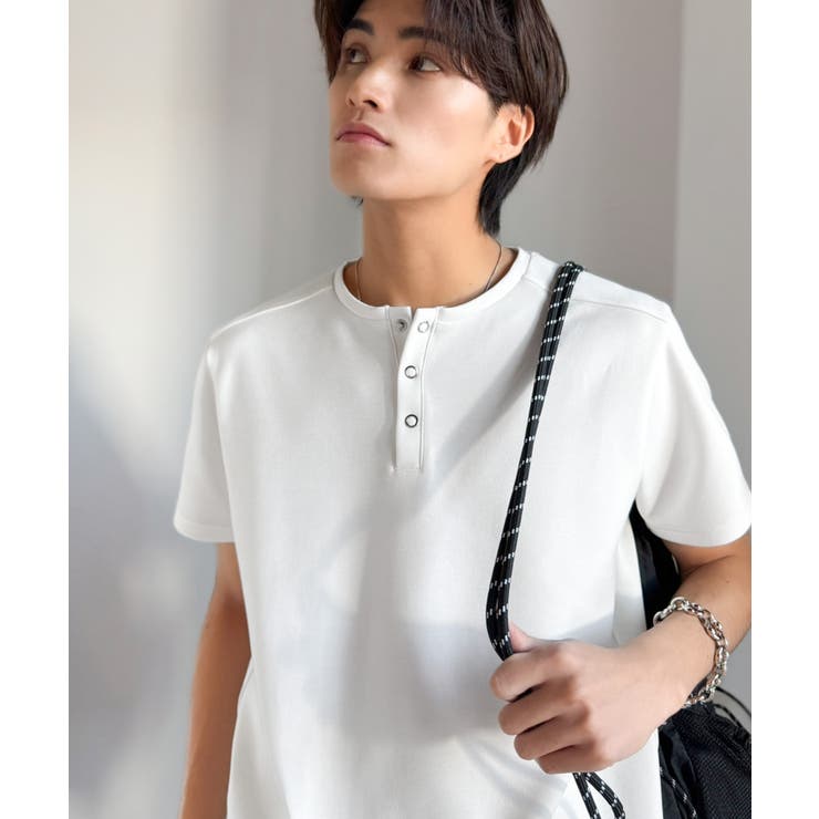 【接触冷感機能付き】肩切り替えショート丈ダンボール素材ヘンリーネックTシャツ S… | Classical Elf Men | 詳細画像3 