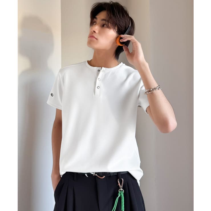 【接触冷感機能付き】肩切り替えショート丈ダンボール素材ヘンリーネックTシャツ S… | Classical Elf Men | 詳細画像4 