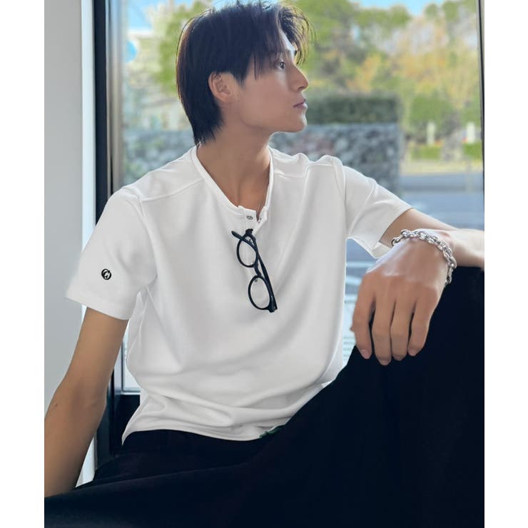 【接触冷感機能付き】肩切り替えショート丈ダンボール素材ヘンリーネックTシャツ S… | Classical Elf Men | 詳細画像5 