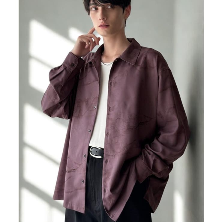 ワイン | 「都会的スタイル」。総柄ドレープキャンプカラーシャツ Relaxed Drape | Classical Elf Men