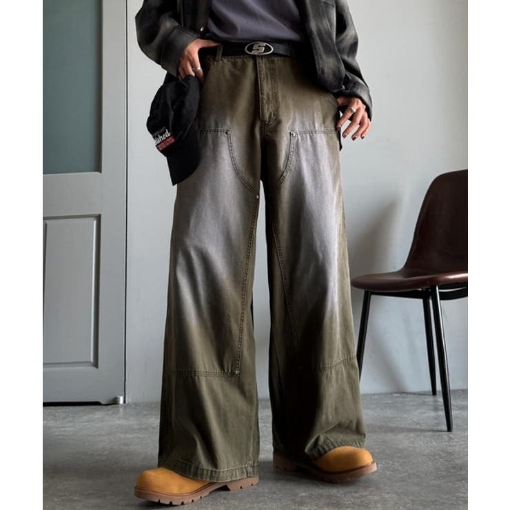 カーキ | 「無骨さを纏う。」綿100％ダック素材ダブルニーデザインパンツ Duck | Classical Elf Men