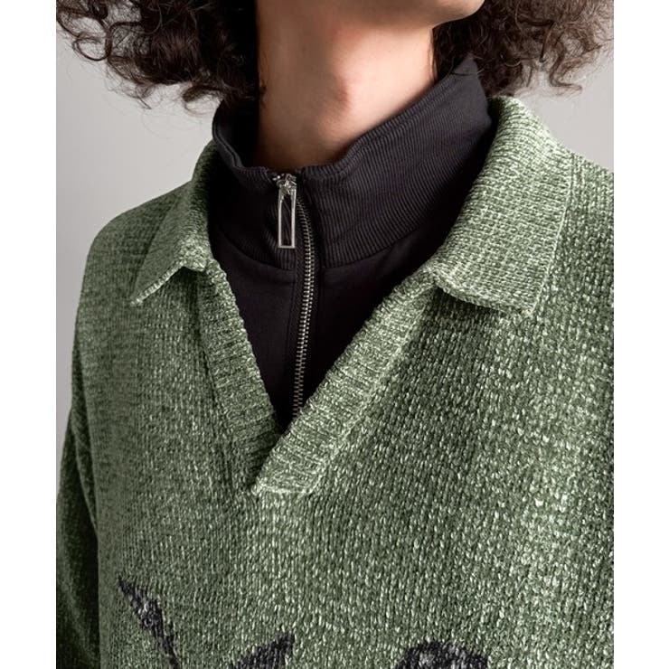 「個性で遊ぶ。」モール糸使いルースター柄襟付きVネックセーター Chenille | Classical Elf Men | 詳細画像19 