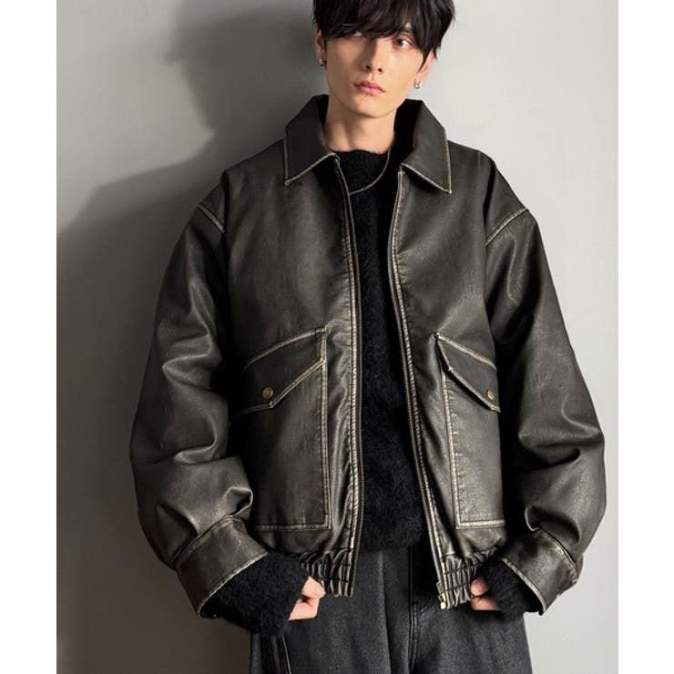 【ビンテージ】ラムレザーショートブルゾン 中綿 襟付き Lサイズ ブラック 短丈 ビンテージ】ラムレザーショートブルゾン 中綿 襟付き Lサイズ