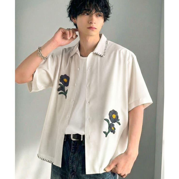 オフホワイト | 【接触冷感機能付き】サガラ刺繍フラワーステッチシャツ Cool Touch | Classical Elf Men