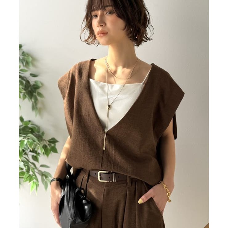 ブラウン | 【Classical Evon】シンプルな品をまとう。リネンタッチベスト（Vネッ… | Classical Elf 