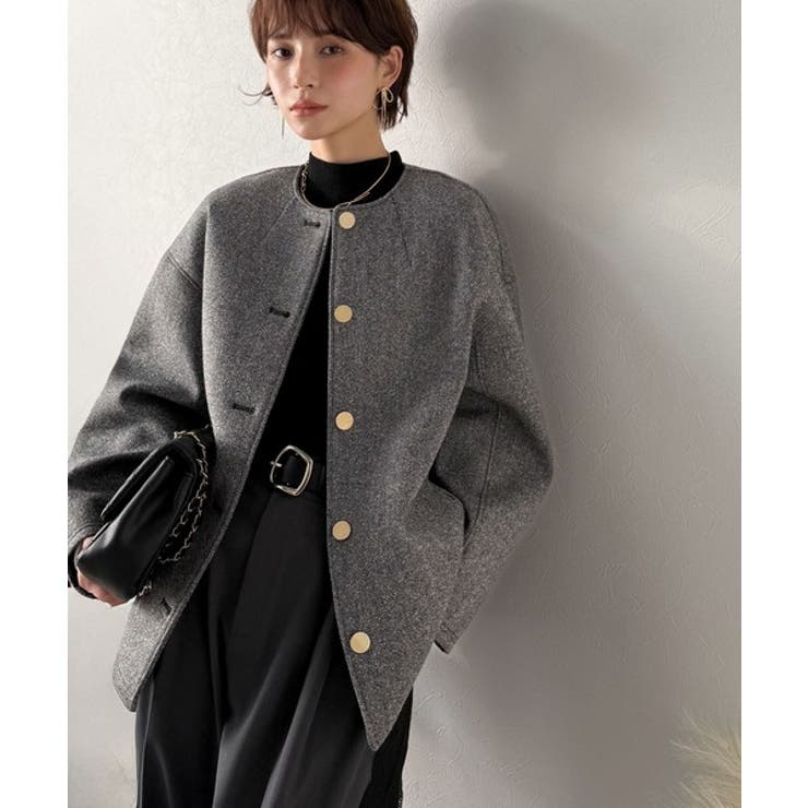 端正な佇まいが導く上品スタイル。ツイードボンディング金釦ノーカラージャケット | Classical Elf  | 詳細画像10 
