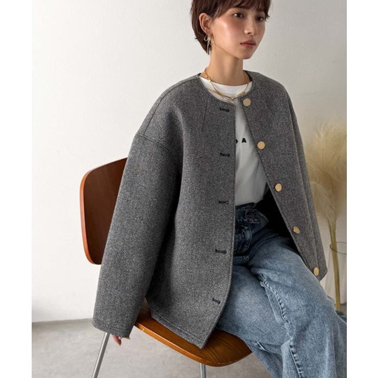 端正な佇まいが導く上品スタイル。ツイードボンディング金釦ノーカラージャケット | Classical Elf  | 詳細画像16 