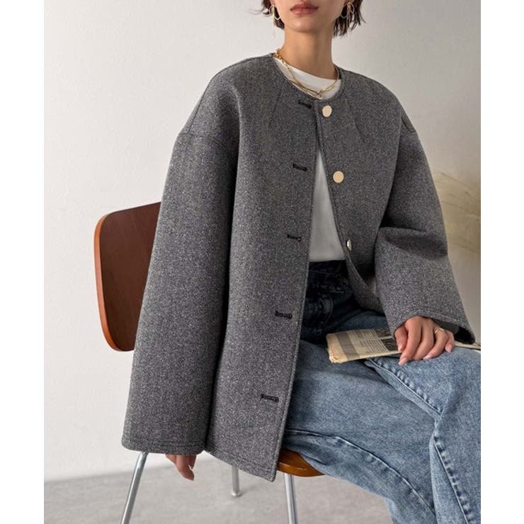 端正な佇まいが導く上品スタイル。ツイードボンディング金釦ノーカラージャケット | Classical Elf  | 詳細画像17 