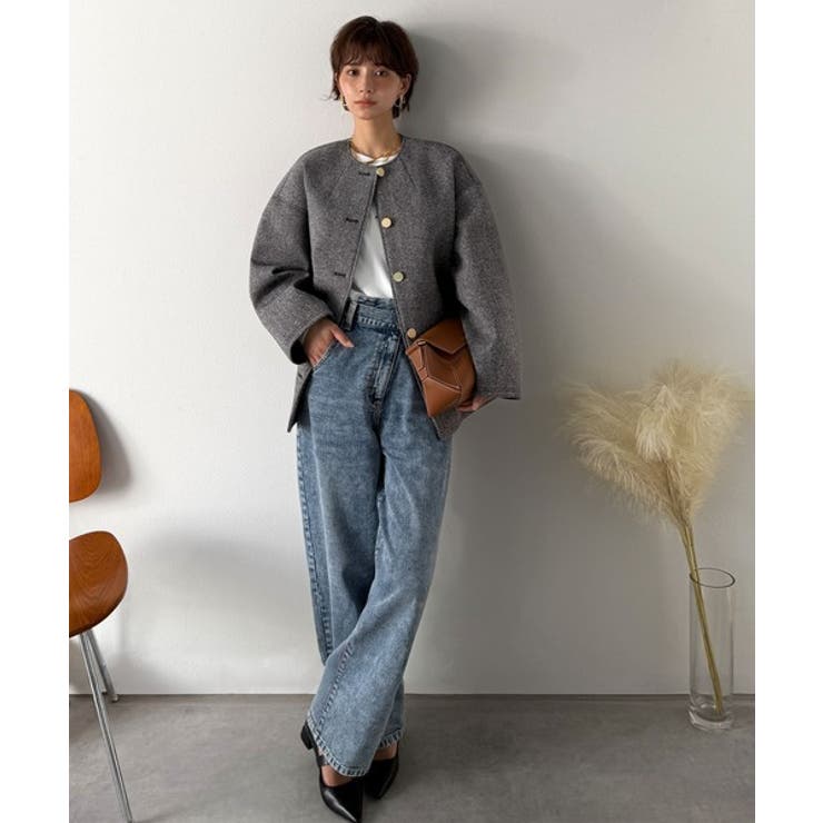 端正な佇まいが導く上品スタイル。ツイードボンディング金釦ノーカラージャケット | Classical Elf  | 詳細画像18 