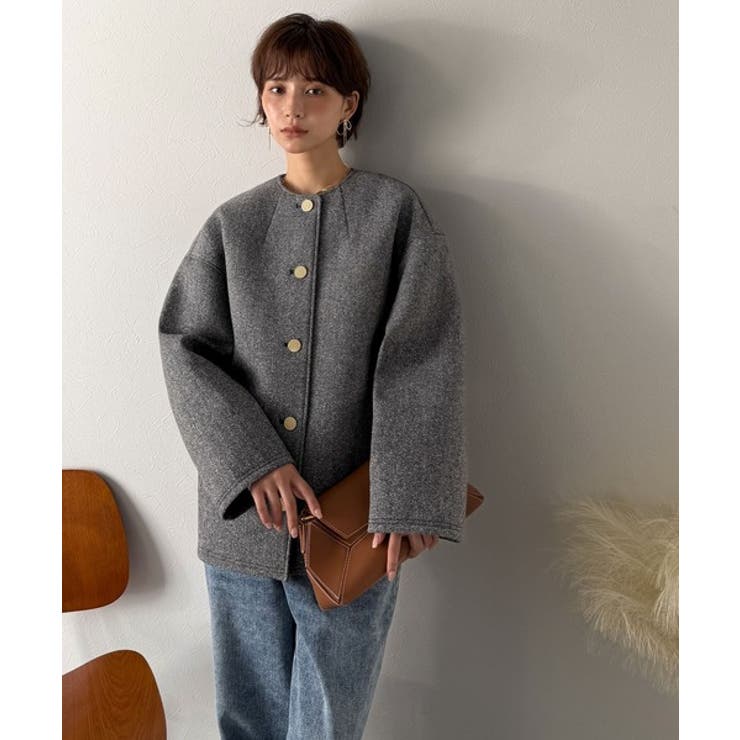 端正な佇まいが導く上品スタイル。ツイードボンディング金釦ノーカラージャケット | Classical Elf  | 詳細画像19 