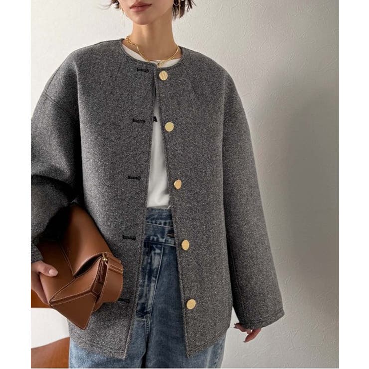 端正な佇まいが導く上品スタイル。ツイードボンディング金釦ノーカラージャケット | Classical Elf  | 詳細画像21 
