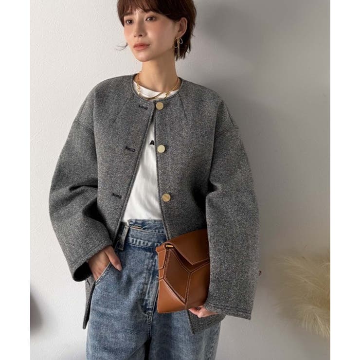 端正な佇まいが導く上品スタイル。ツイードボンディング金釦ノーカラージャケット | Classical Elf  | 詳細画像22 