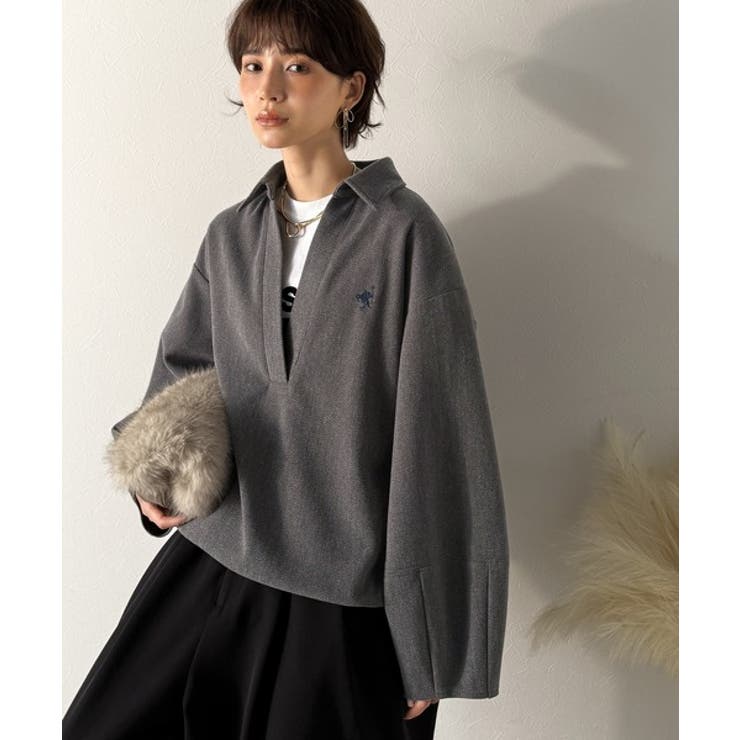 優しい温もり、上品見え。圧縮ニット襟付きキーネックプルオーバー | Classical Elf  | 詳細画像9 