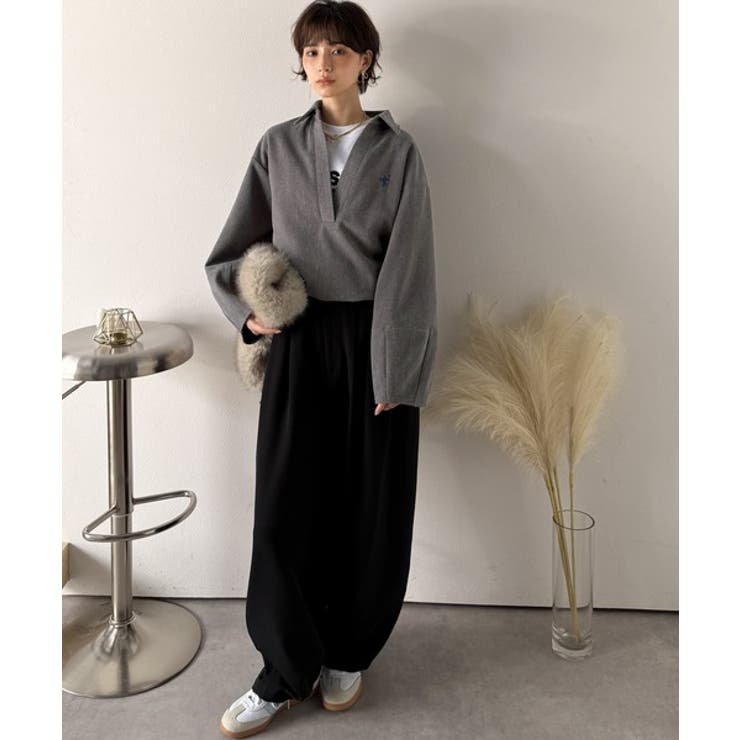 優しい温もり、上品見え。圧縮ニット襟付きキーネックプルオーバー | Classical Elf  | 詳細画像11 