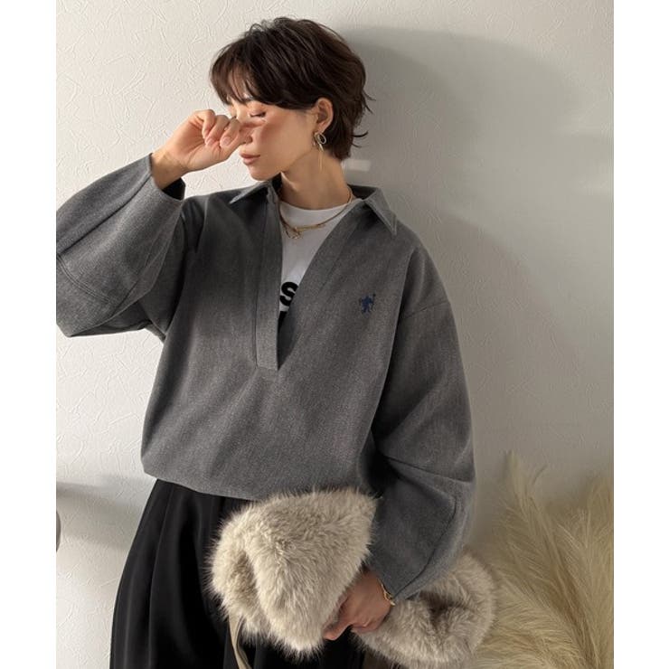 優しい温もり、上品見え。圧縮ニット襟付きキーネックプルオーバー | Classical Elf  | 詳細画像12 