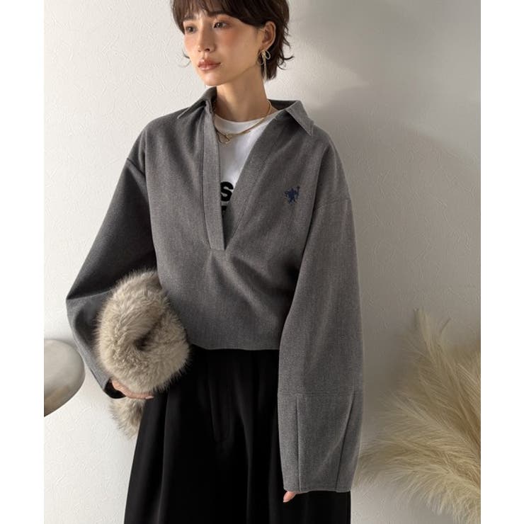 優しい温もり、上品見え。圧縮ニット襟付きキーネックプルオーバー | Classical Elf  | 詳細画像14 