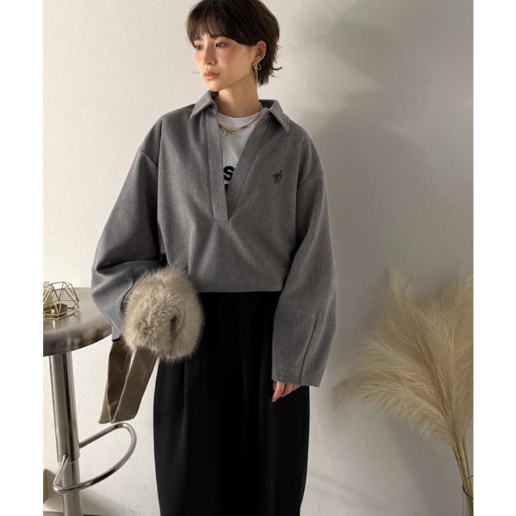 優しい温もり、上品見え。圧縮ニット襟付きキーネックプルオーバー | Classical Elf  | 詳細画像16 