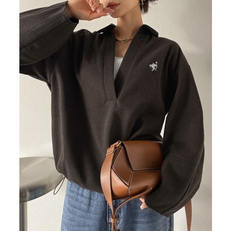 優しい温もり、上品見え。圧縮ニット襟付きキーネックプルオーバー | Classical Elf  | 詳細画像18 