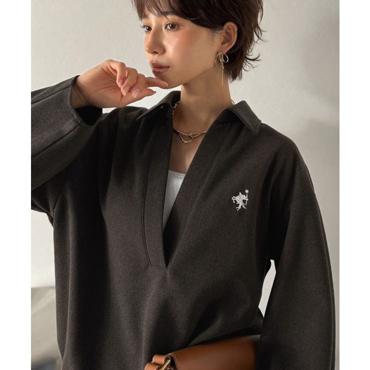 優しい温もり、上品見え。圧縮ニット襟付きキーネックプルオーバー | Classical Elf  | 詳細画像19 