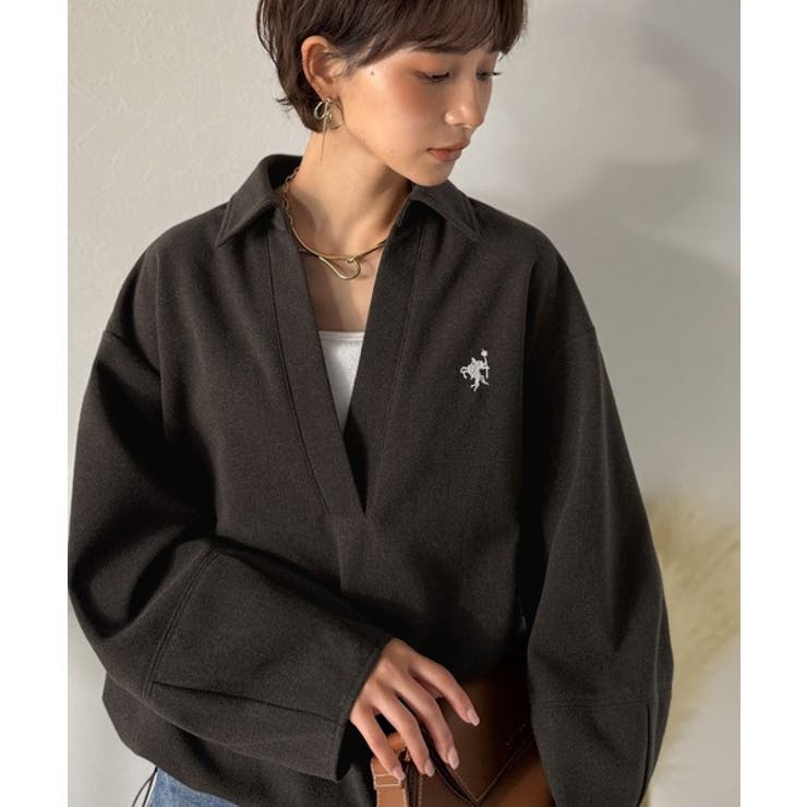 優しい温もり、上品見え。圧縮ニット襟付きキーネックプルオーバー | Classical Elf  | 詳細画像21 